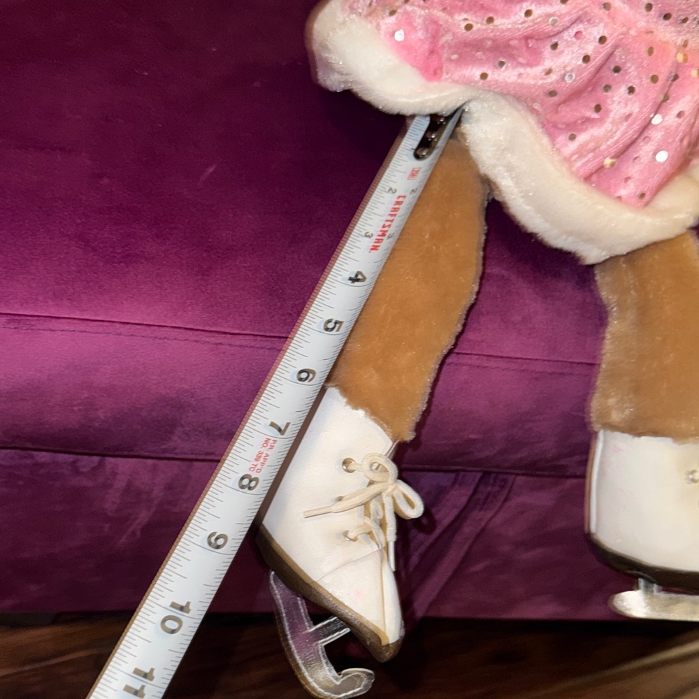 Kids Brown Teddy Bear Pink Dress Silver Polka Dots White Fur Trim in Ice Skates - Picture 10 of 10